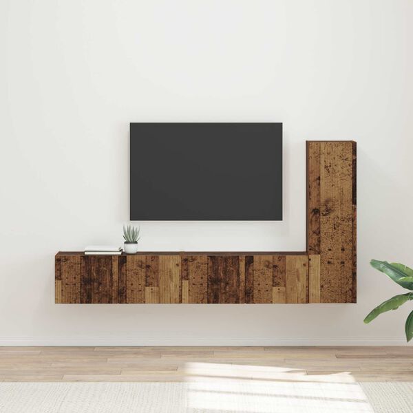 vidaXL Tv-meubelset Wandgemonteerd 2 pcs Oudhout Bewerkt hout