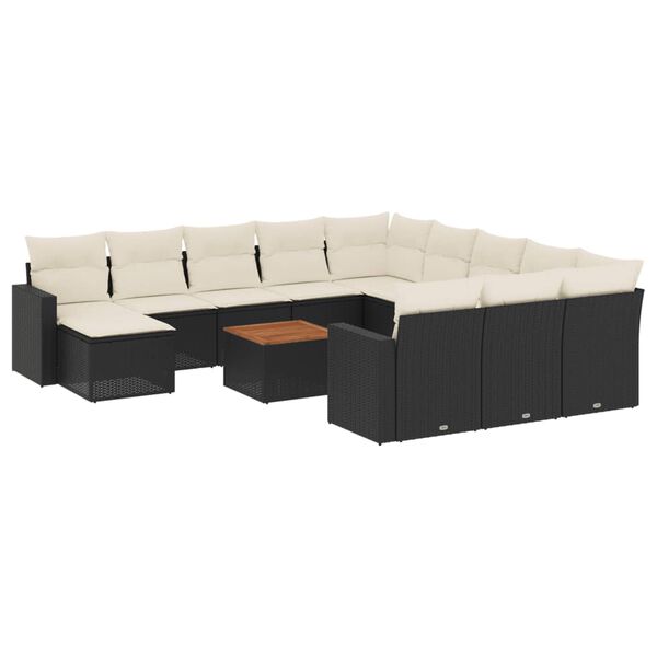 vidaXL 13-delige Loungeset met kussens poly rattan zwart