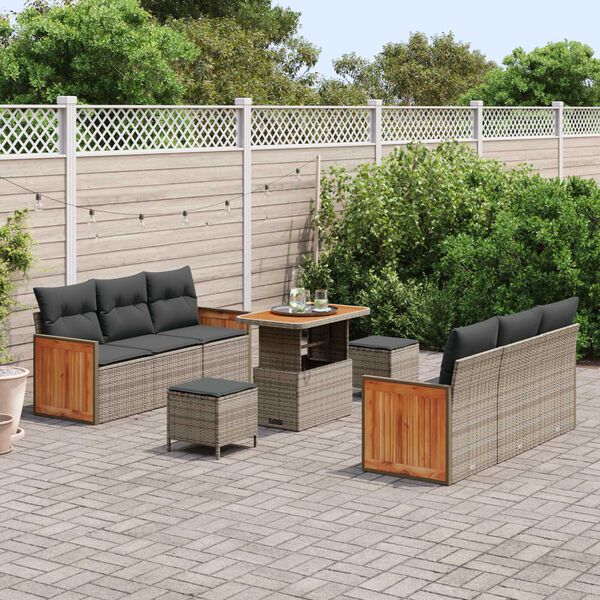 vidaXL Tuinbankenset met kussen 11 pcs Grijs poly rattan