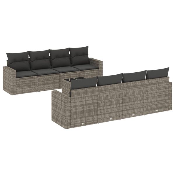 vidaXL 9-delige Loungeset met kussens poly rattan grijs