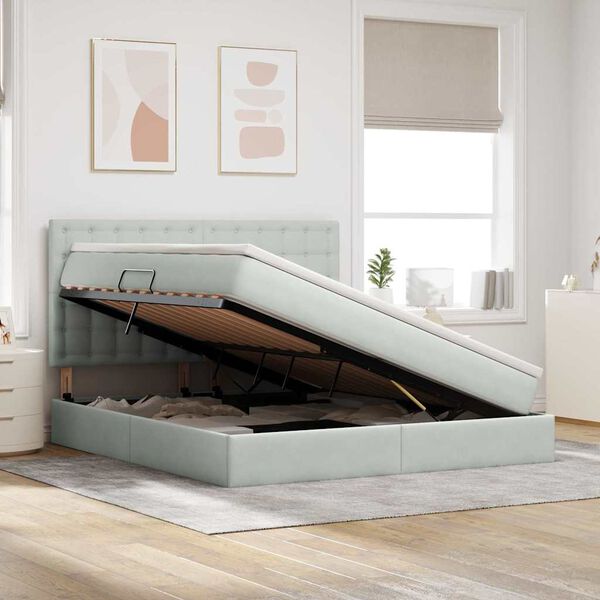 vidaXL Opbergbed met LED met matras Lichtgrijs 160 x 200 cm Fluweel