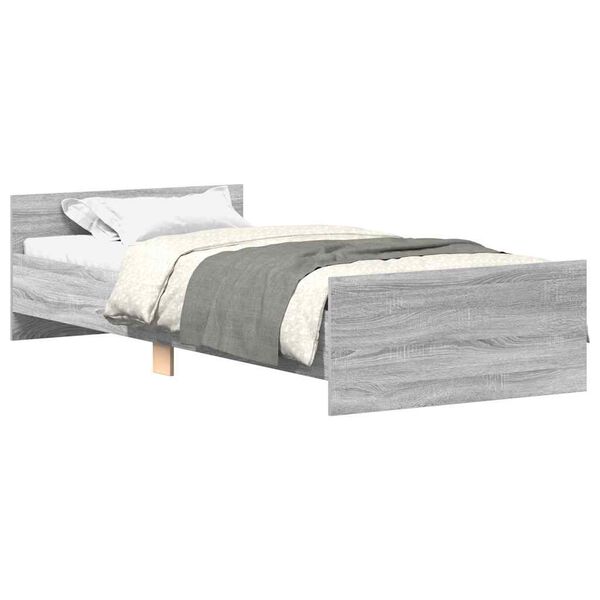 vidaXL Bedframe bewerkt hout grijs sonoma eikenkleurig 90x190 cm