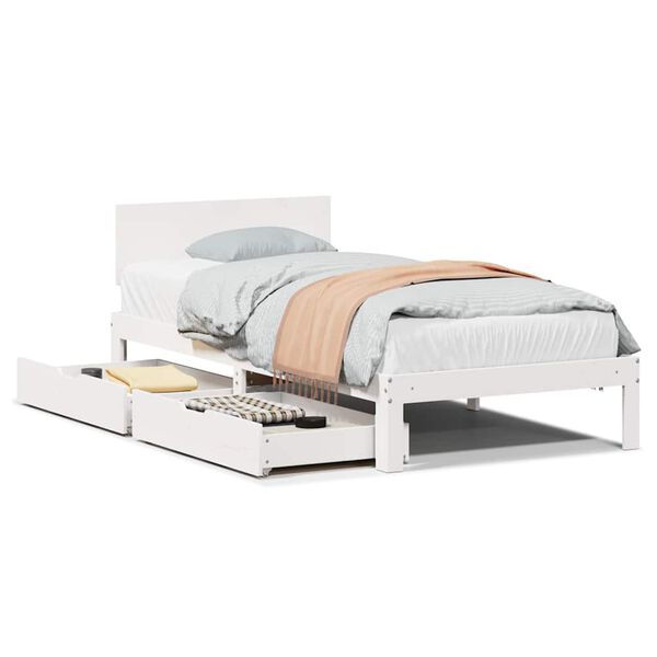 vidaXL Bedframe met lades massief grenenhout wit 75x190 cm