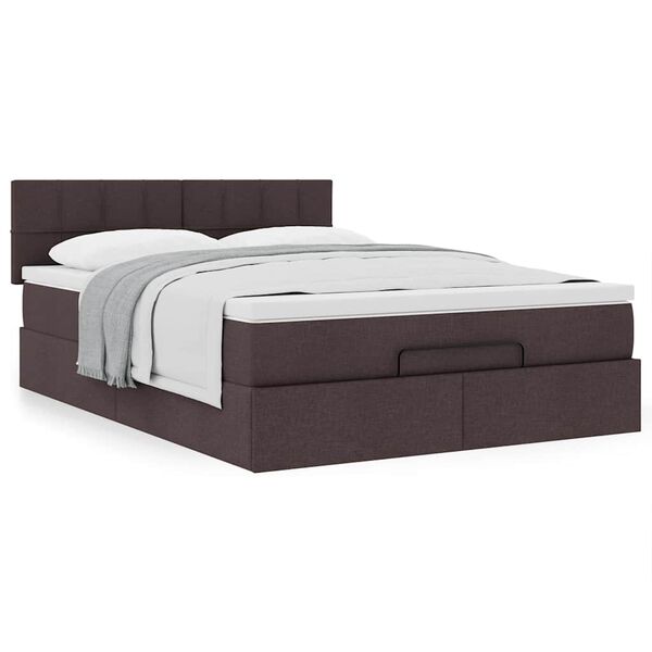 vidaXL Ottoman bed met matras 140x200cm stof donkerbruin