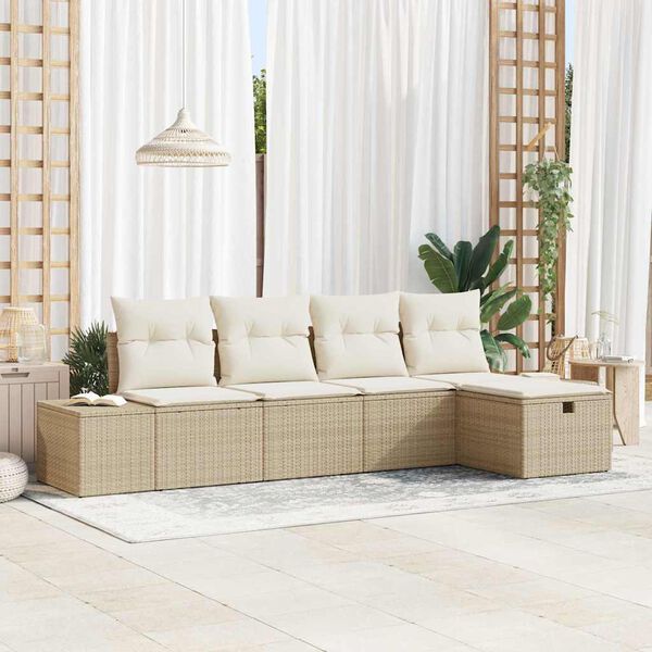 vidaXL Bankstel met kussen 5 pcs poly rattan