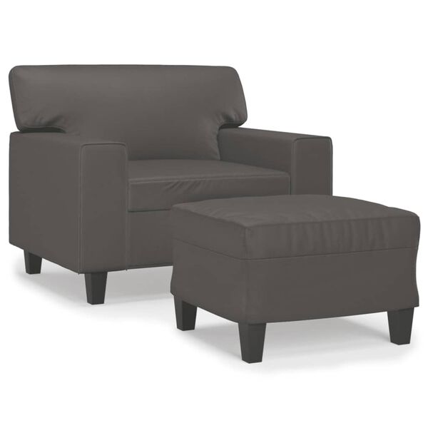 vidaXL Fauteuil met voetenbank 60 cm kunstleer grijs
