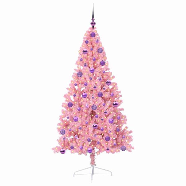 vidaXL Kunstmatig Voorverlicht Kerstboom met 300 LED Roze 180 cm PVC