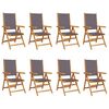 vidaXL Verstelbare klapstoelen, 8 stuks, antracietkleurige stof en massief hout.