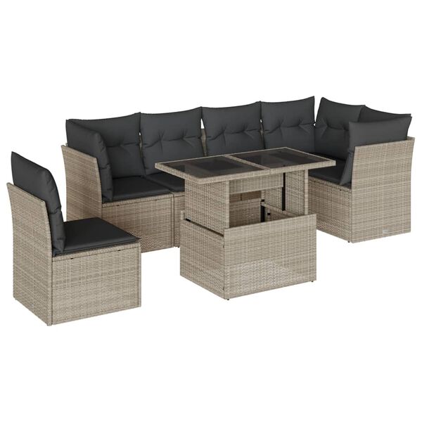 vidaXL 7-delige Loungeset met kussens poly rattan lichtgrijs