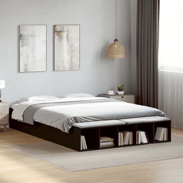 vidaXL Bedframe bewerkt hout zwart 150x200 cm