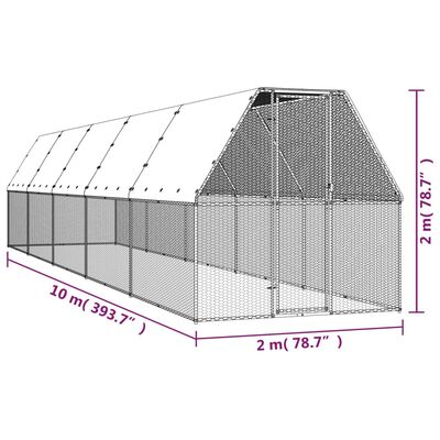 vidaXL Buitenhok voor kippen 2x10x2 m gegalvaniseerd staal