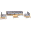 vidaXL 9-delige Loungeset met grijze kussens grenenhout
