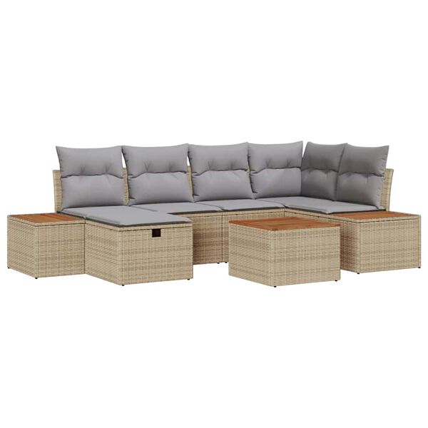 vidaXL Tuin Sofa Set met kussen 7 pcs Beige 55 x 62 x 69 cm Poly riet