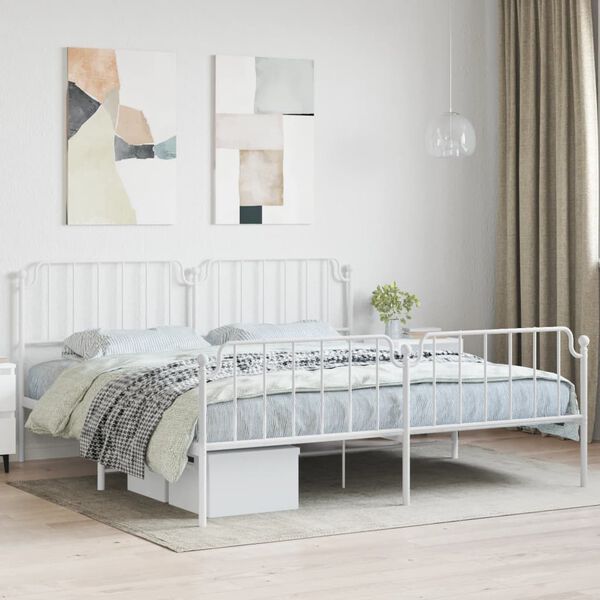 vidaXL Bedframe met hoofd- en voeteneinde&nbsp;metaal wit 200x200 cm