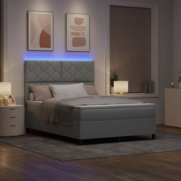 vidaXL Boxspring bed met matras met LED Lichtgrijs 160 x 200 cm Stof