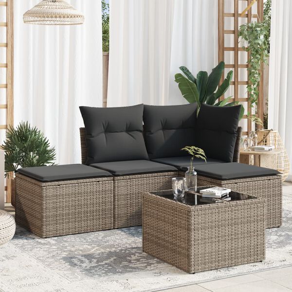 vidaXL 5-delige Loungeset met kussens poly rattan grijs