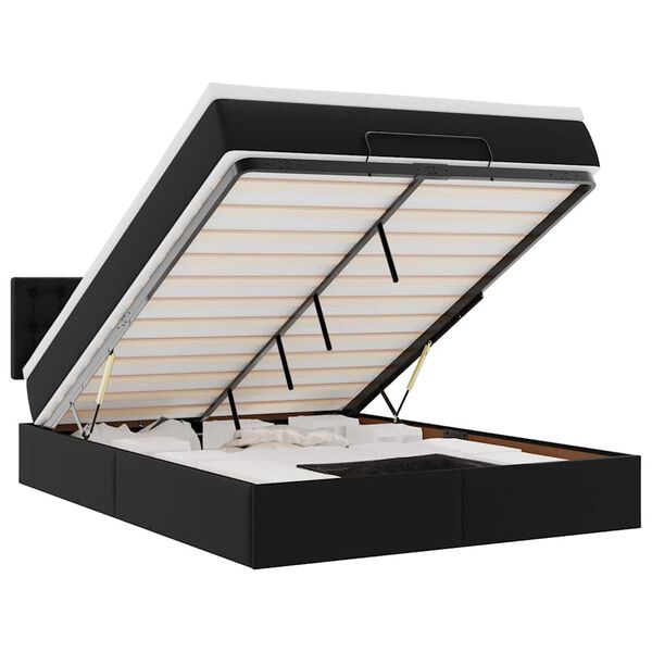 vidaXL Bed poef met matrassen en LED's 140x200cm kunstleer zwart