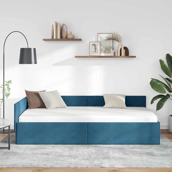 vidaXL Hoekbedframe met hoofdeinde Blauw 100 cm x 200 cm Fluweel