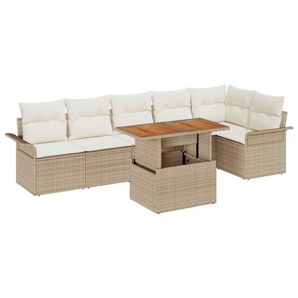 vidaXL Tuin Sofa Set met kussen 7 pcs beige en cr&egrave;mekleurig