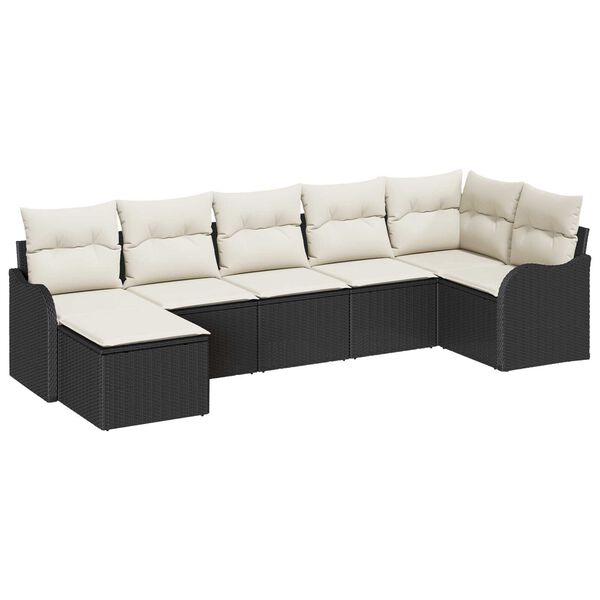 vidaXL Tuin Sofa Set met kussen 7 pcs Zwart en wit Poly riet