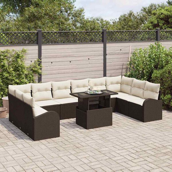 vidaXL Tuin Sofa Set met opslag 11 pcs Bruin en Cr&egrave;me poly rattan