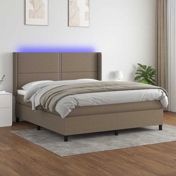 vidaXL Boxspring met matras en LED stof taupe 180x200 cm