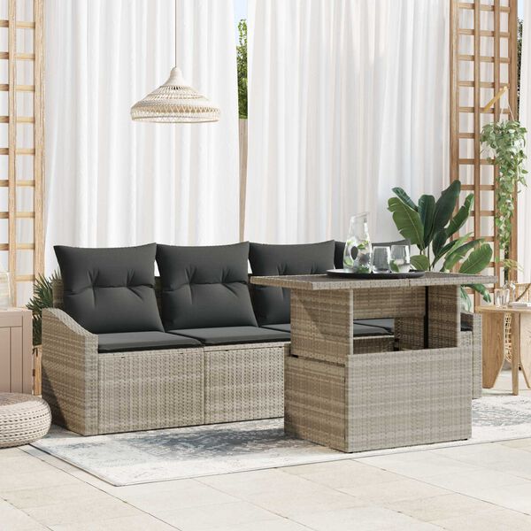 vidaXL Tuin Sofa Set met kussen 5 pcs Lichtgrijs poly rattan