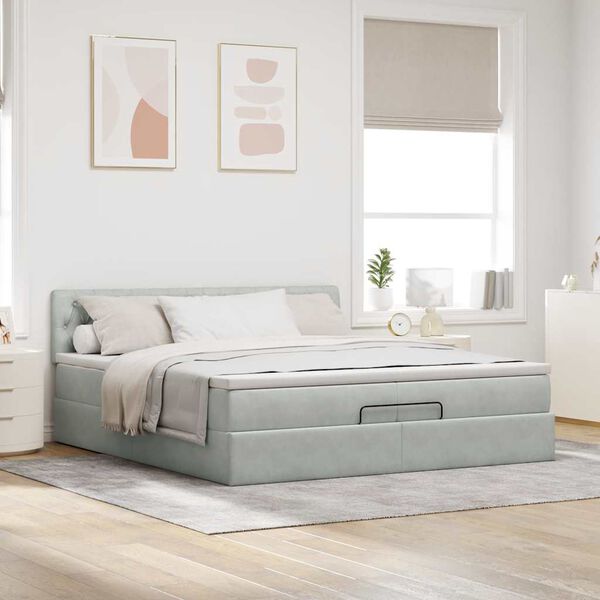 vidaXL Ottoman bed met matrassen en LED's 200x200cm fluweel lichtgrijs