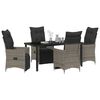 vidaXL Tuin eettafelset met kussen 5 pcs Grijs poly rattan