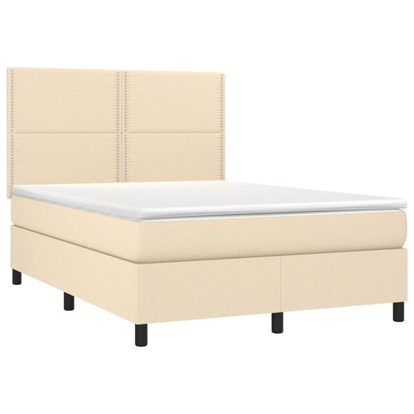 vidaXL Boxspring met matras en LED stof cr&egrave;mekleurig 140x200 cm