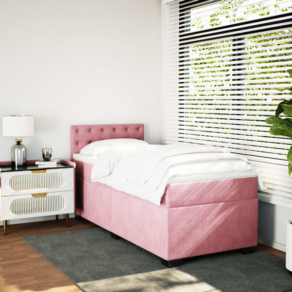 vidaXL Boxspring met matras fluweel roze 100x200 cm
