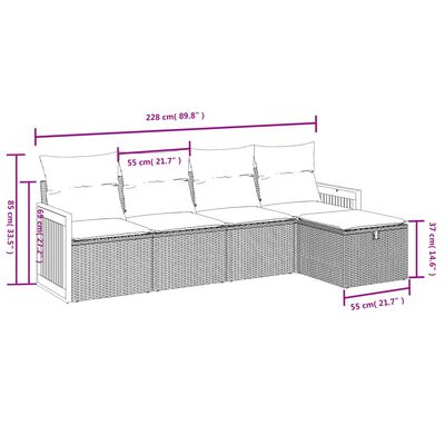 vidaXL 5-delige Loungeset met kussens poly rattan zwart