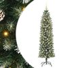 vidaXL Kunstmatige slanke kerstboom met 300 LED Groen en Wit 180 cm