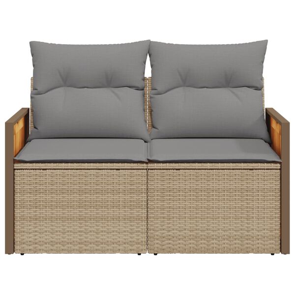 vidaXL Tuinbank 2-zits met kussens poly rattan beige