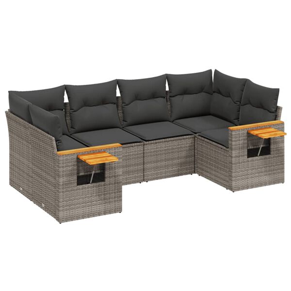 vidaXL 6-delige Loungeset met kussens poly rattan grijs