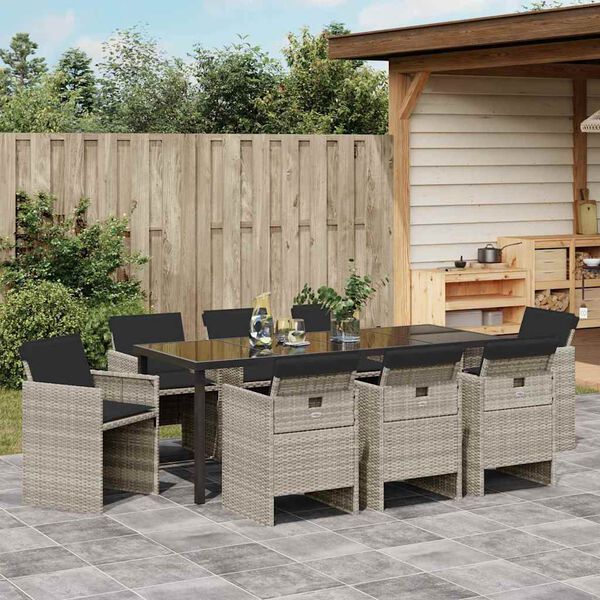 vidaXL Tuin eettafelset 9 pcs Lichtgrijs poly rattan