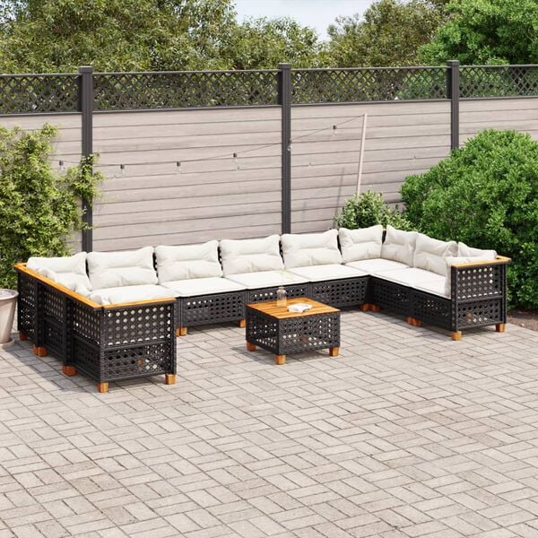 vidaXL 11-delige Loungeset met kussens poly rattan zwart