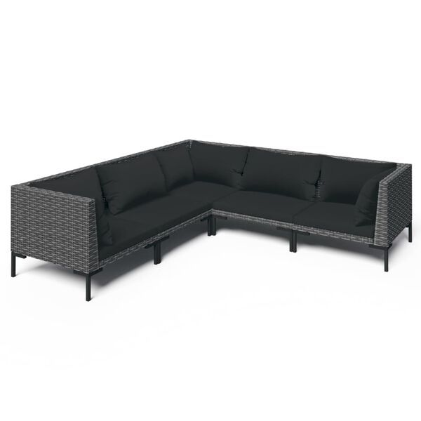 vidaXL 5-delige Loungeset met kussens poly rattan donkergrijs