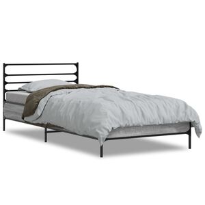 vidaXL Bedframe bewerkt hout en metaal grijs sonoma eiken 90x200 cm