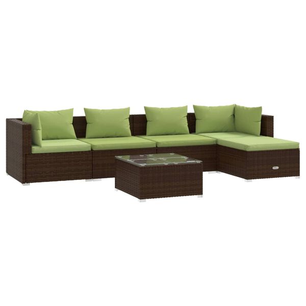 vidaXL 6-delige Loungeset met kussens poly rattan bruin