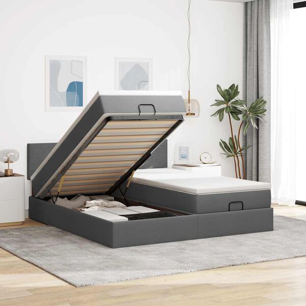 vidaXL Ottoman bed met matrassen en LED's 180x200cm stof donkergrijs