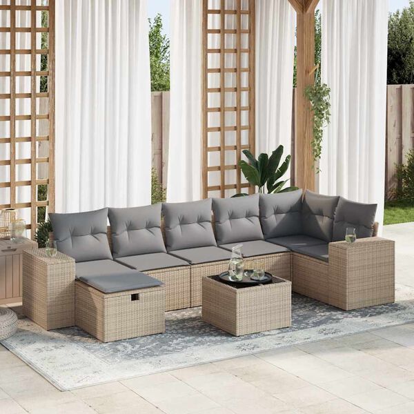 vidaXL 7-delige Loungeset met kussens poly rattan beige