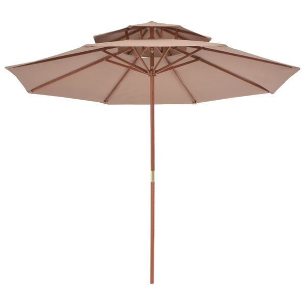vidaXL Parasol dubbeldekker met houten paal 270 cm taupe