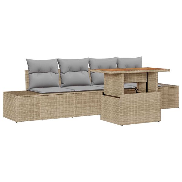 vidaXL Tuin Eetset met kussen met kussen 5 pcs Beige en Grijs