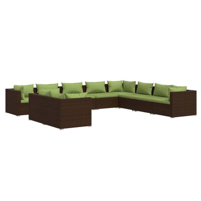 vidaXL 10-delige Loungeset met kussens poly rattan bruin