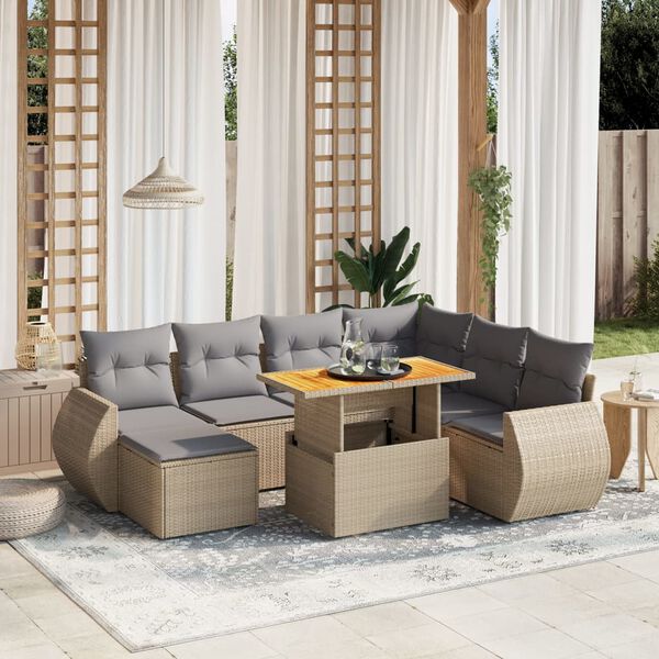 vidaXL 8-delige Loungeset met kussens poly rattan beige