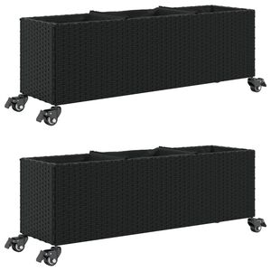 vidaXL Plantenbakken met wielen 2 st 107x32x38 cm poly rattan zwart