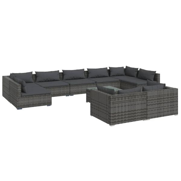 vidaXL 10-delige Loungeset met kussens poly rattan grijs