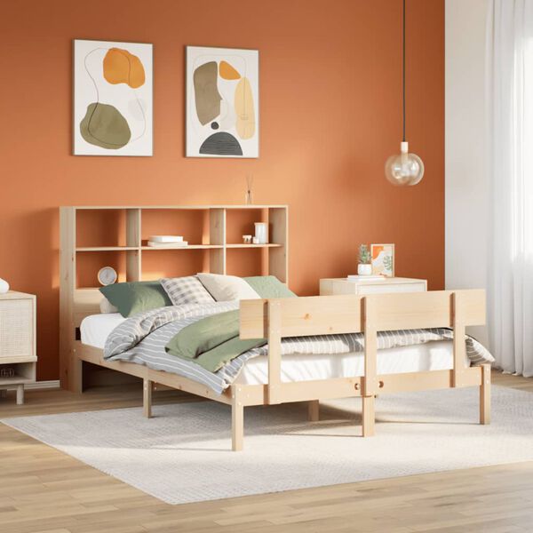 vidaXL Bed met boekenkast zonder matras massief grenenhout 160x200 cm
