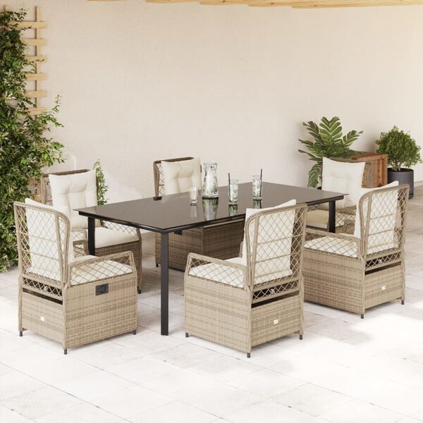 vidaXL 7-delige Tuinset met kussens poly rattan beige